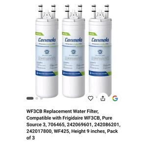 WF3CB Frigidaire Replacement Water Filter, Compatible w/ Frigidaire WF3CB 3 Pack